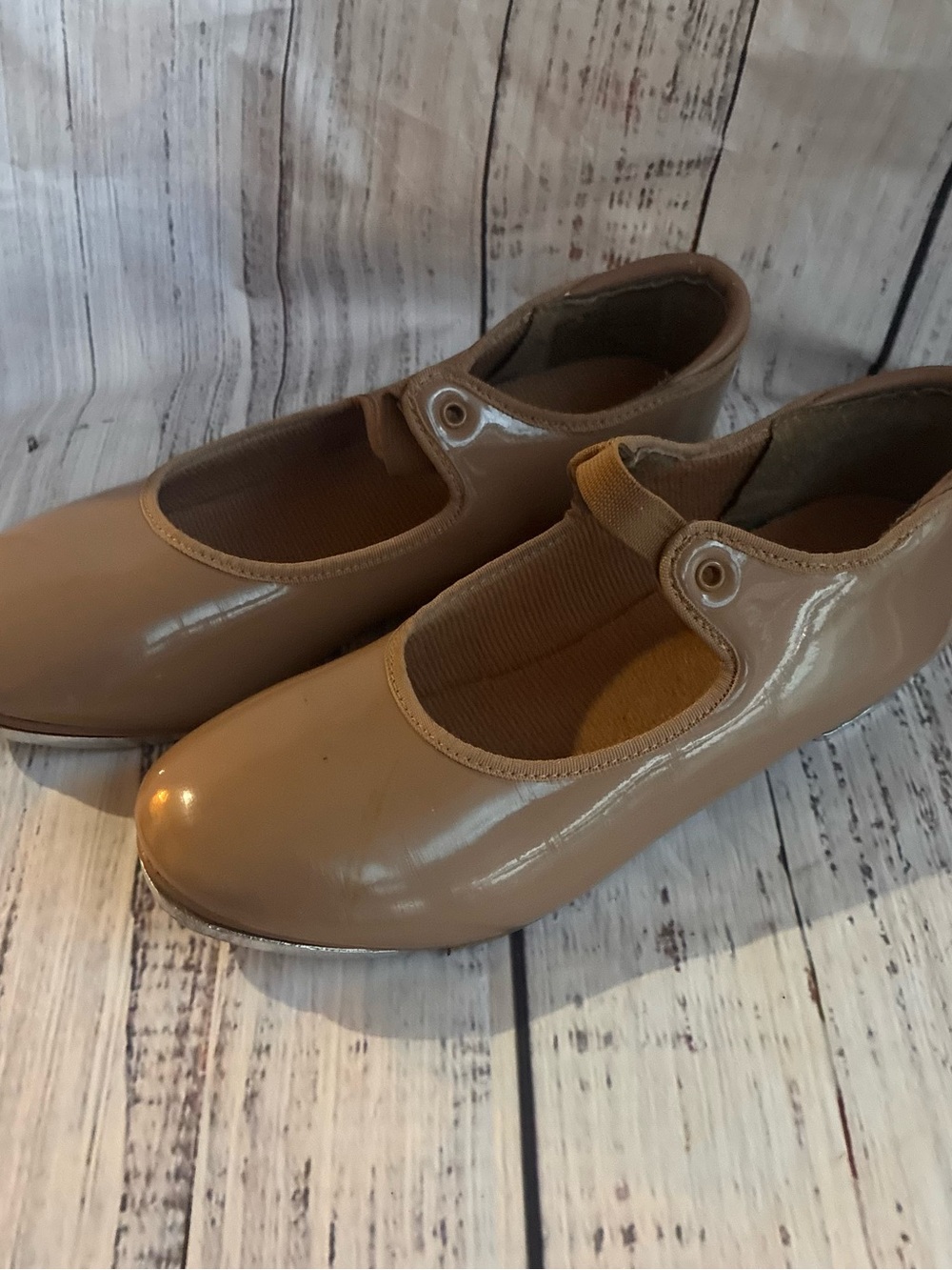 Weissman Patent Leather Mary Jane Taupe Tap Shoes Size 7.5